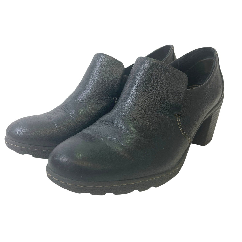 B.O.C. Born Black Leather Booties Womens Sz 10 BC3447 Block Heel Slip-On Comfort